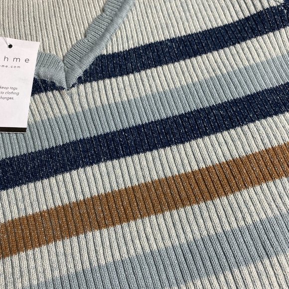 NWT Bohme Blue Brown Stripe V-neck Sweater - Picture 3 of 6
